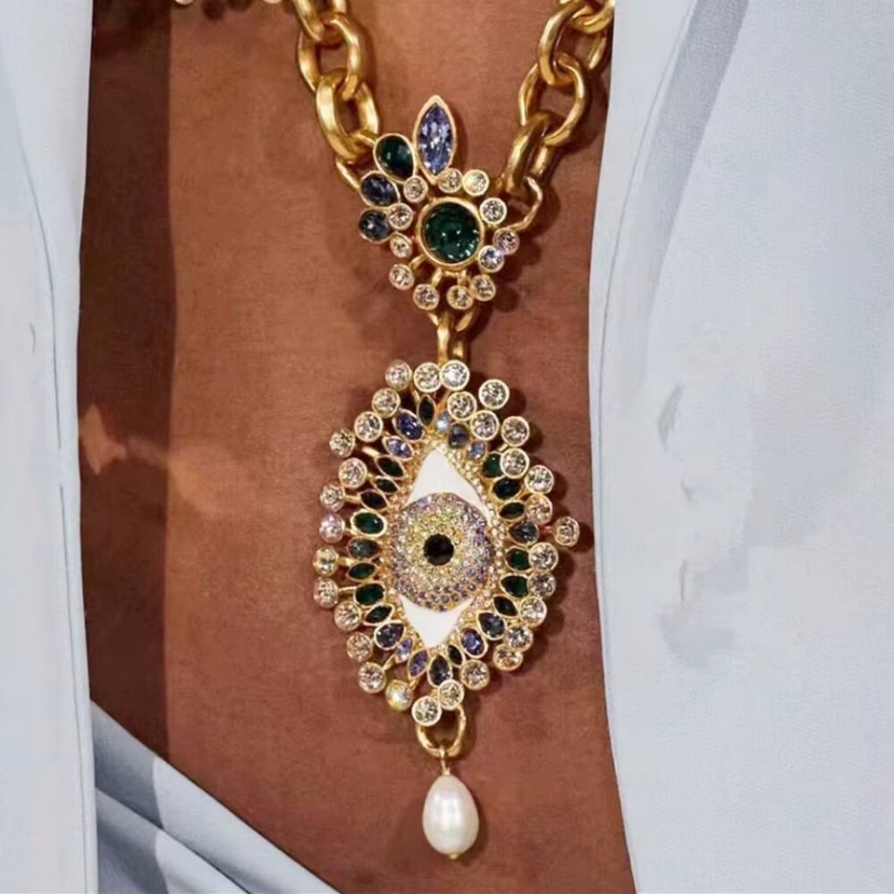 Zara Exaggerated Big Eye Square Link Gold Long Sweater Necklace Bling - Picture 9 of 16